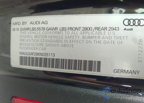 2019 Audi A7 55 Premium z USA, uszkodzony, nr VIN WAUU2AF28KN025113